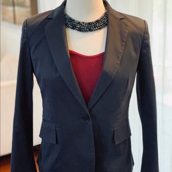 THEORY navy blue 1 button closure cropped blazer - Picture 5 of 6